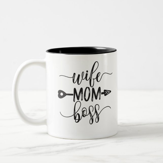Mother's Day Gift Ideas Wife Mom Boss Two-Tone Coffee Mug (Left)