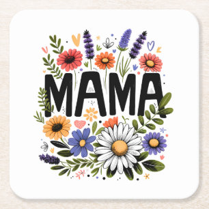 Mother's Day Gift Mama Floral Square Paper Coaster