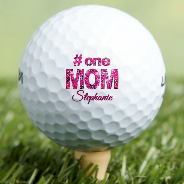 Mothers Day Gift #One MOM Pink Floral Personalized Golf Balls (Creator Uploaded)