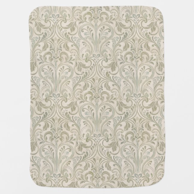 Mothers Day Gift Soft Green Ornate Floral Print Baby Blanket