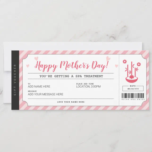 Mothers Day Gift Spa Treatment Voucher Certificate Invitation | Zazzle