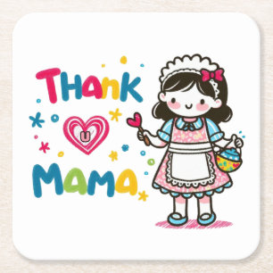 Mother's Day Gift Thank You Mama Square Paper Coaster