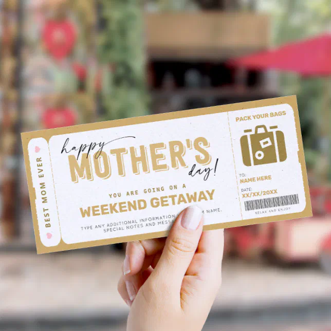 Mother's Day Gift Ticket Weekend Getaway Voucher Invitation
