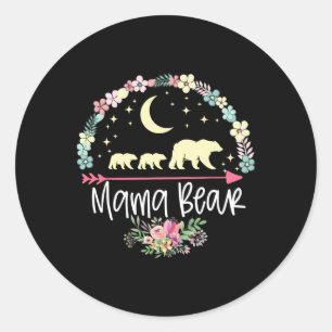 Mothers Day Gifts Mama Bear With 2 Cubs Cute Flowe Classic Round Sticker