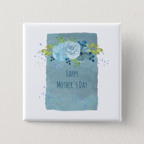 Mothers Day Gifts Modern Dusty Blue Flowers Custom Button