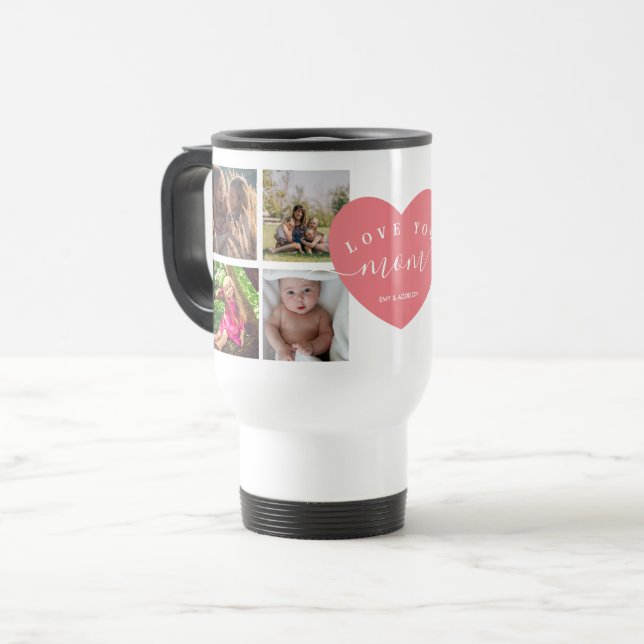 Mother's Day Gifts Personalized Unique Modern Pink Travel Mug (Front Left)