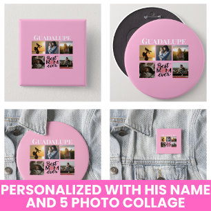 Mother's Day Gifts Photo Collage Trendy Pink Button