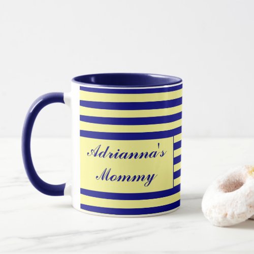 Mothers Day Gifts Yellow Blue Stripes Custom Name Mug