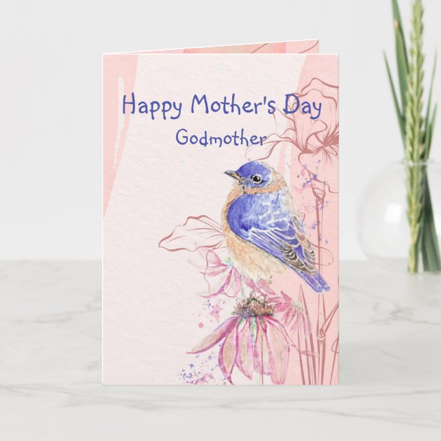 Mother's Day Godmother Bluebird Garden Bird Card (Front)