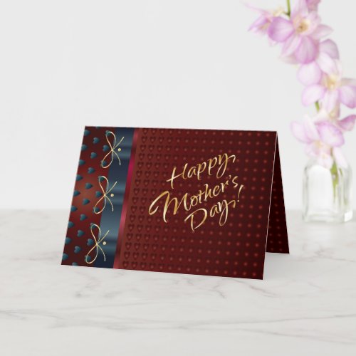 Mothers Day Gold Lettering Elegant Purple Hearts Card