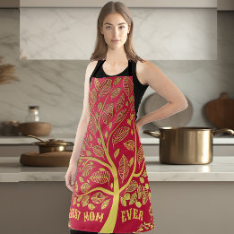 Mother's Day Gold Tree Of Life Best Mom Ever Chef Apron