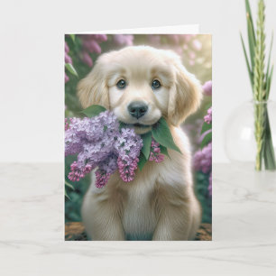 Mother's Day Golden Retriever Puppy With Lilacs Card