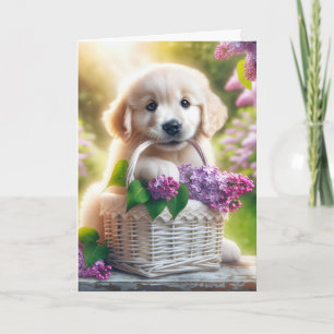 Mother's Day Golden Retriever Puppy With Lilacs Card