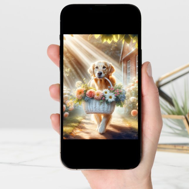 Mother's Day Golden Retriever With Flower Basket Card (Front Digital)