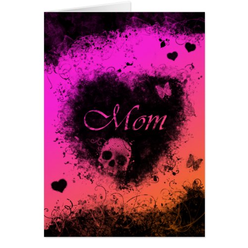 Mothers Day Goth Pink Orange with Skulls Hearts