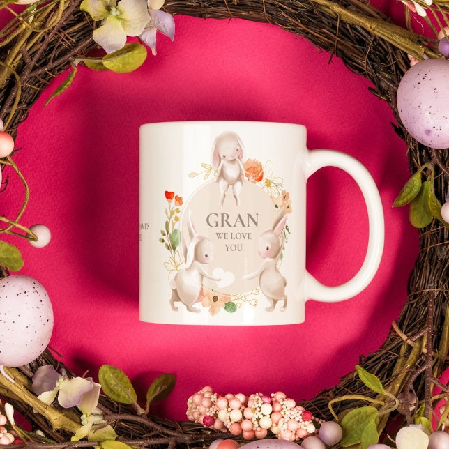 Mother's Day Gran We Love You Bunny Rabbit Floral Two-Tone Coffee Mug (Creator Uploaded)