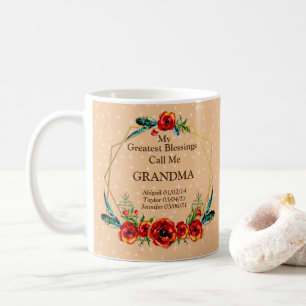 Mother's Day Grandma Children Kids Names Birth Coffee Mug