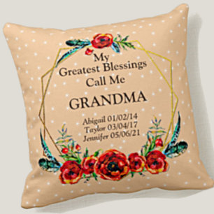 Mother's Day Grandma Children Kids Names Birth     Throw Pillow