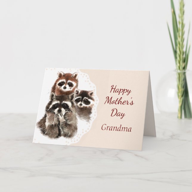 Mother's Day Grandma Cute Raccoon Family Animal Card (Front)