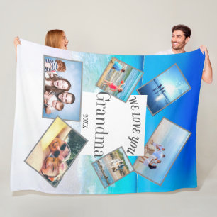 Mothers Day Grandma Family Photo Beach Scene Fleece Blanket