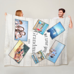 Mothers Day Grandma Family Photo Rustic Wood Fleece Blanket