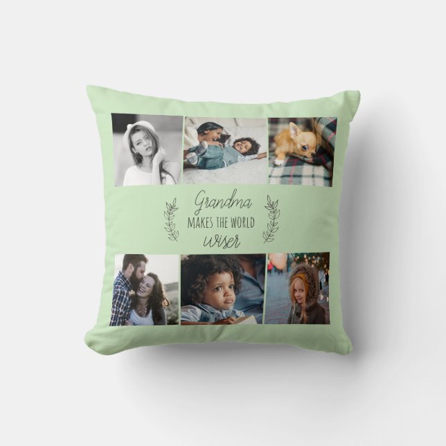 Mother's day grandma keepsake family photo collage throw pillow (Front)