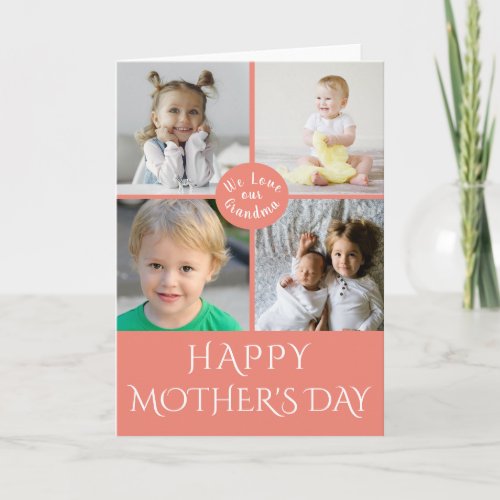 Mothers Day Grandma Salmon Pink Photo Collage Card