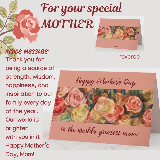 Mother's Day Greatest Mom Floral Roses Custom Card (A beautiful floral roses Mother's Day card for your special Mom! All text customizable.)