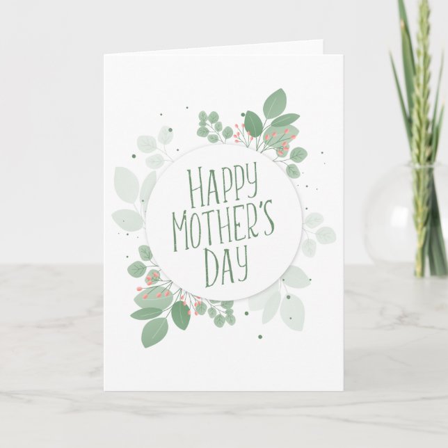 Mother's Day Green Leaves Wreath | Greeting Card (Front)