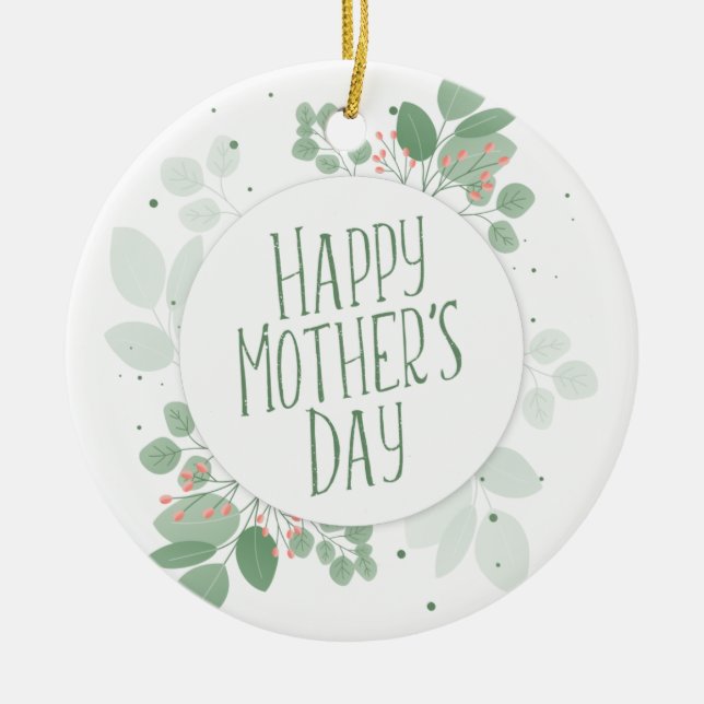 Mother's Day Green Leaves Wreath | Ornament (Front)