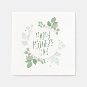 Mother's Day Green Leaves Wreath Paper Napkin