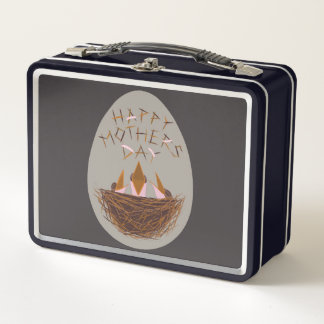 Mothers Day Greeting with Baby Birds in Nest Metal Lunch Box