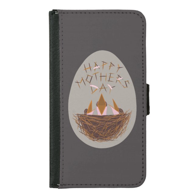 Mothers Day Greeting with Baby Birds in Nest Samsung Galaxy Wallet Case (Front)