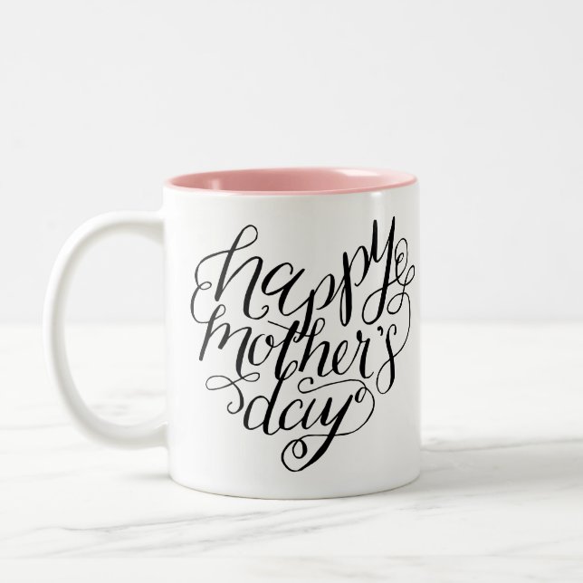 Mother's Day Hand Lettered Calligraphy Two-Tone Coffee Mug (Left)