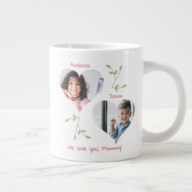 Mother's Day Heart 2 Photos Personalized Giant Coffee Mug (Right)