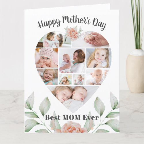 Mothers Day Heart Collage Floral Greenery Card