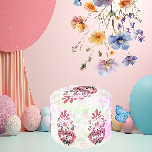 Mothers Day Heart Shaped Mom Floral Motif Elegant Pouf