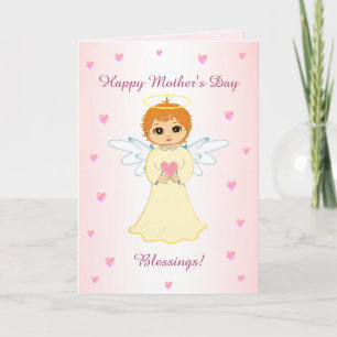 Mother's Day Hearts & Cute Angel Blessings Card