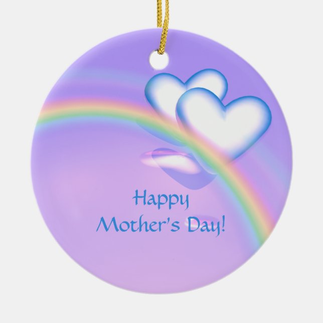Mothers Day Hearts on Rainbow Ceramic Ornament (Front)
