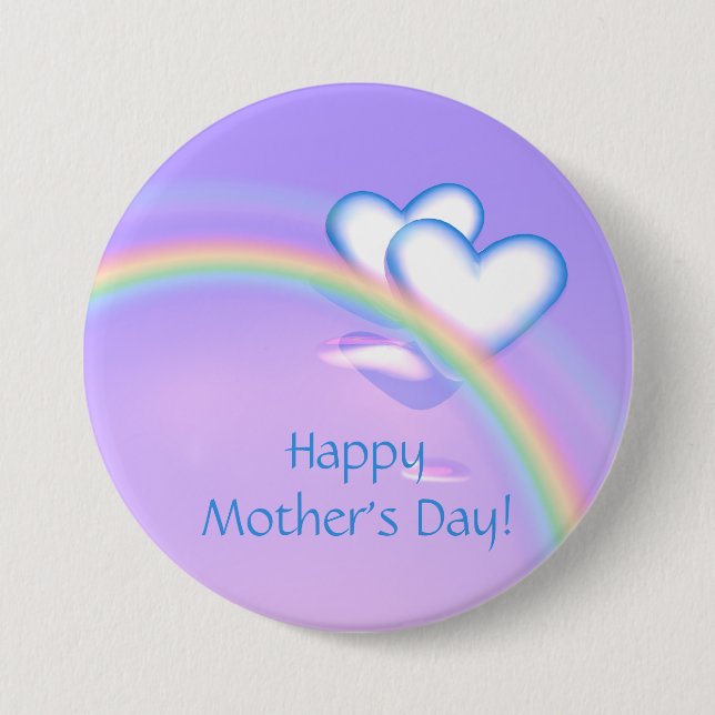 Mothers Day Hearts on Rainbow Pinback Button (Front)