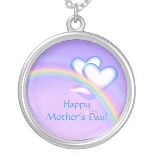 Mothers Day Hearts on Rainbow Silver Plated Necklace