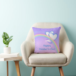 Mothers Day Hearts on Rainbow Throw Pillow
