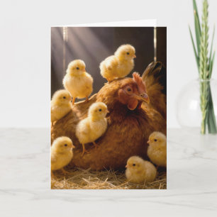 Mother's Day Hen with Baby Chicks in Barn Card