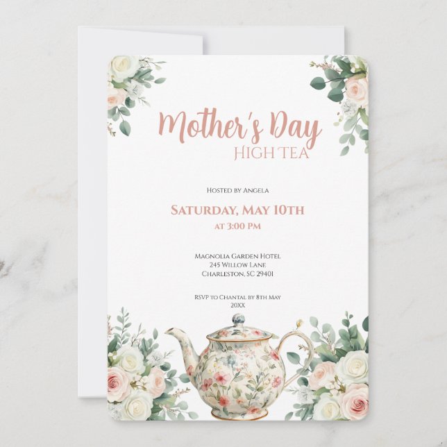 Mother's Day High Tea Invitation Floral Tea Party (Front)