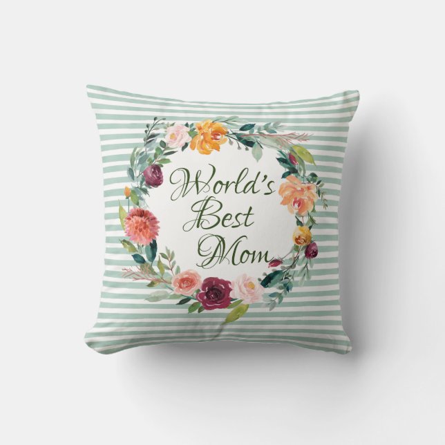 Mother's Day Holiday World's Best Mom Rustic Bloom Throw Pillow (Front)