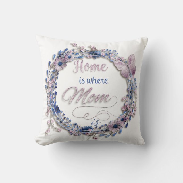 Mother's Day - "Home Is Where Mom Is" Throw Pillow (Front)