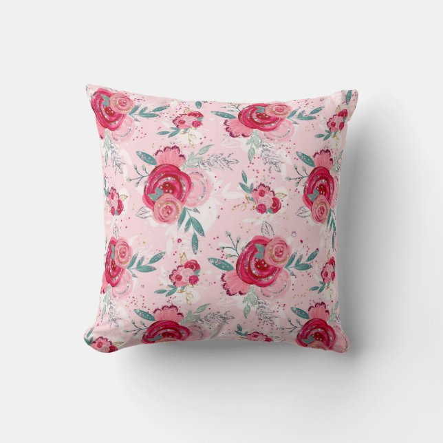 Mothers Day Hot Pink Rose  Throw Pillow (Front)