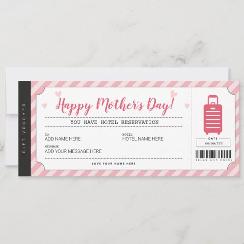 Mothers Day Hotel Stay Gift Voucher Certificate Invitation