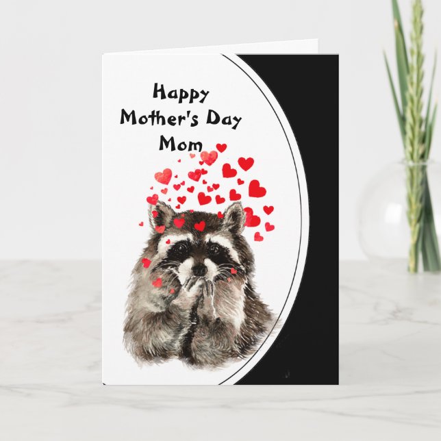 Mother's Day Hugs & Kisses Raccoon Animal  Card (Front)