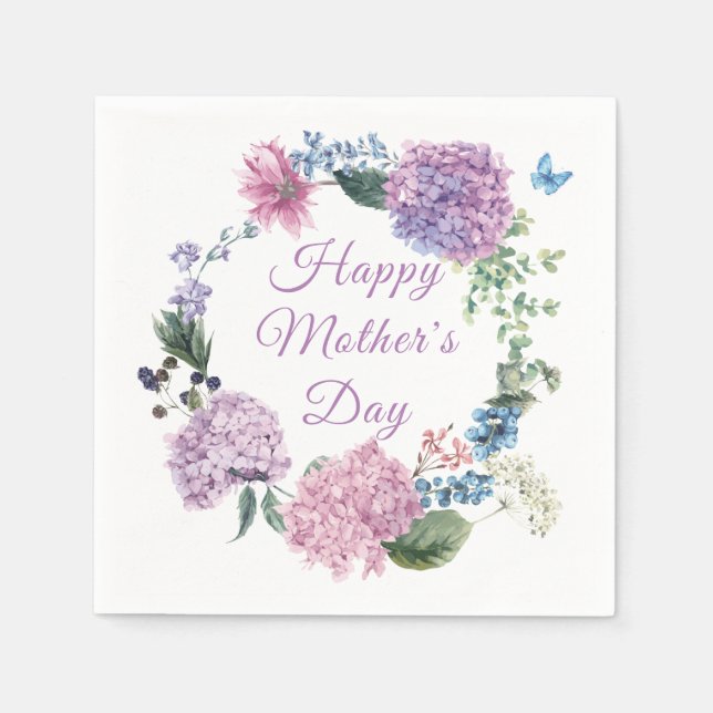 Mother's Day Hydrangea Elegant Floral | Holidays Napkins (Front)
